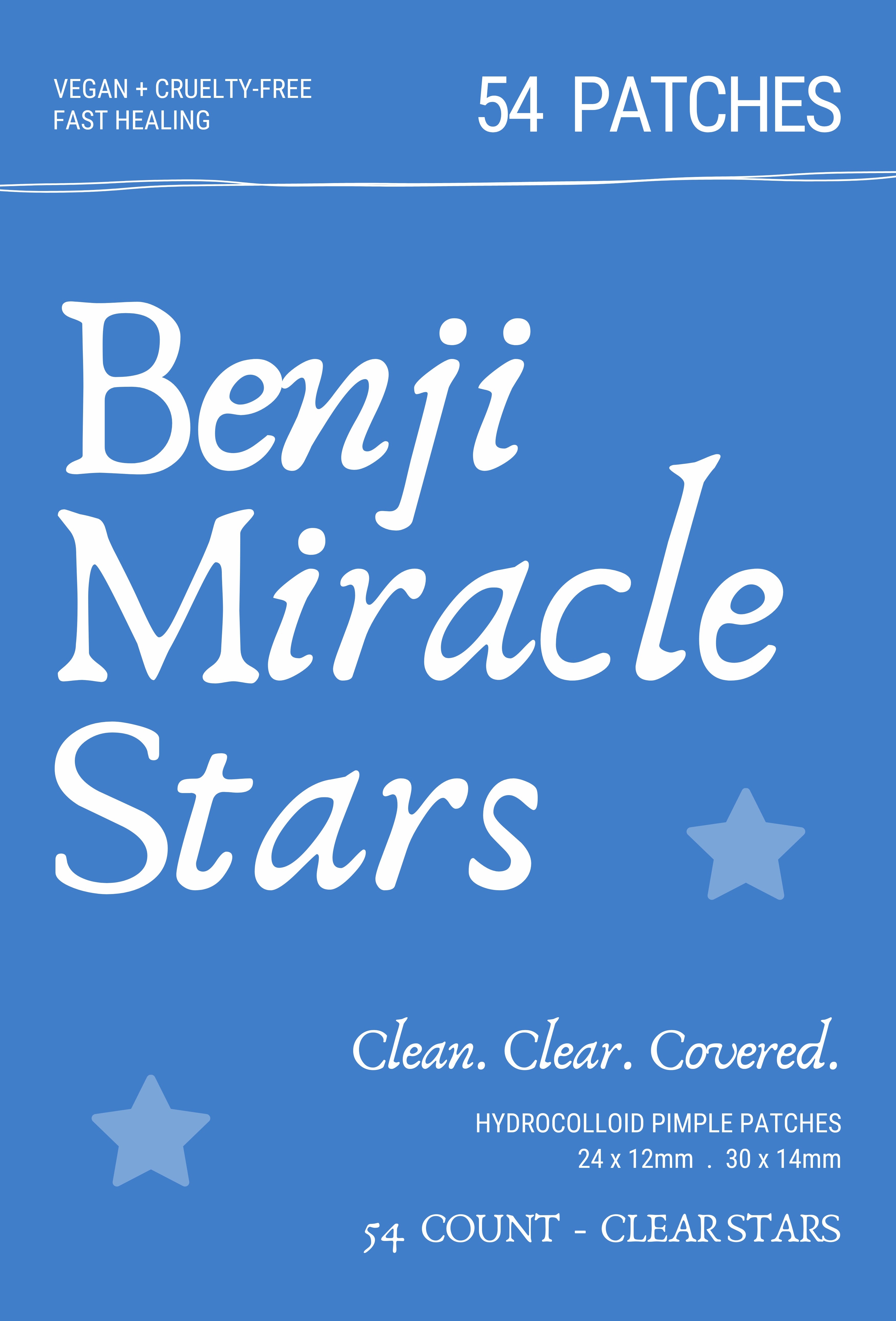 Benji Miracle Stars Pure Hydrocolloid Pimple Patches | 54 Counts | Type clear